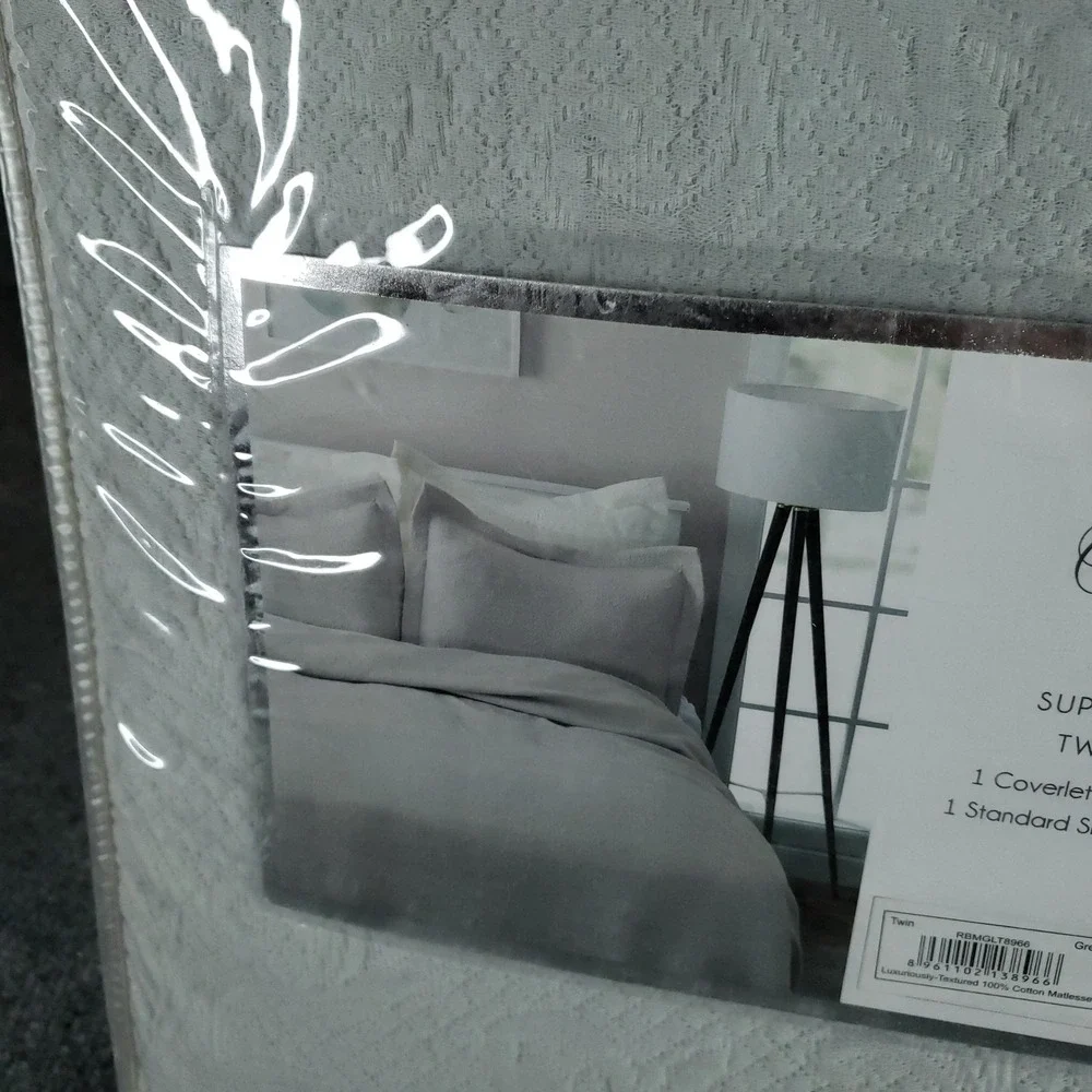 Royal Borough Twin Coverlet Set 2-Piece Matelasse 100% Cotton Grey Oeko-Tex‎